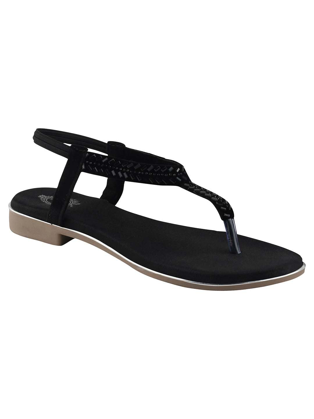 Women's Slingback Sandals with Beaded Embellished T-Strap – Casual Flat Comfort Footwear-picture-24