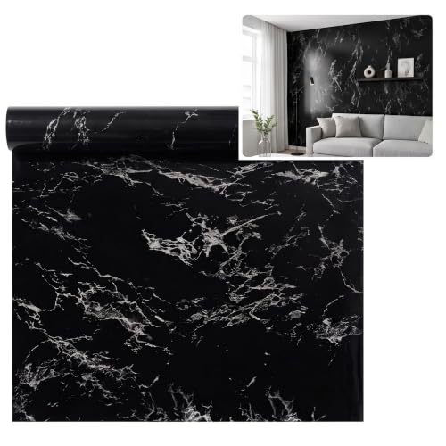 Papel de Parede Adesivo Mármore Preto Lavável