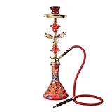 DJR Shisha Rohrset, handgefertigter, waschbarer Silikonschlauch im traditionellen Stil, Aschenbecherhalter, Zange, LED-LichtRed