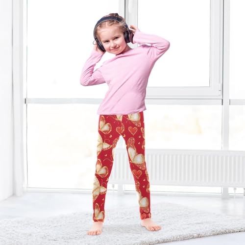 Sparkling Butterfly Heart Girls Leggings Ultra Soft Compression Yoga Gym Pants for Kids 4-10T4