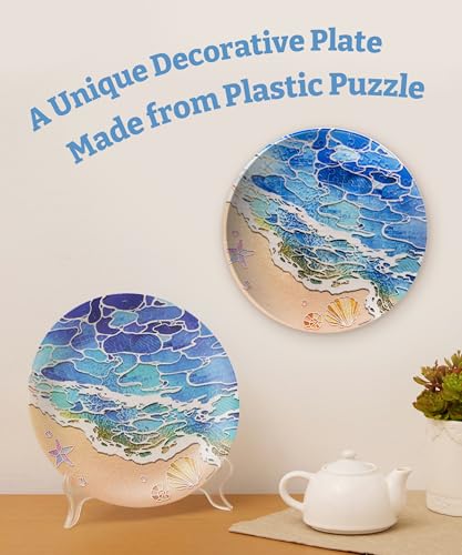 Image of PieceRelax 3D Puzzle Plate 124 Pieces - Shells and the Sea - Jigsaw Puzzle for Adults, Decorative Plate with Durable Plastic Pieces, Ideal Gift for Home or Office Decor [PL1011]