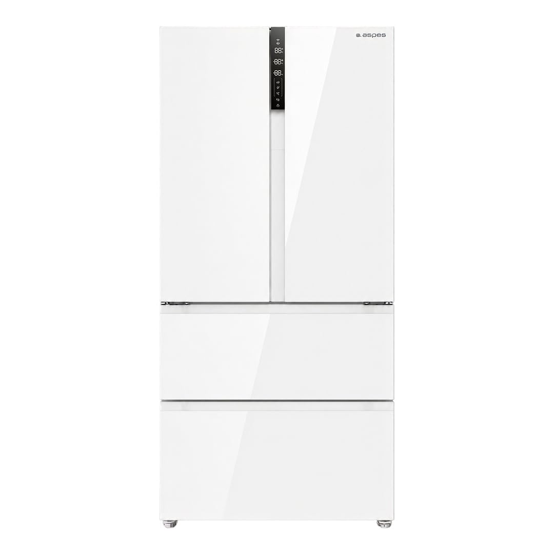 Aspes Réfrigérateur French Door en verre blanc, 4 portes, AFF18800ENFIDB, capacité 510 litres, No Frost, Inverter, 38 dB, French Door, ouverture, classe énergétique E