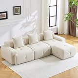 MELLCOM 264CM L Shaped Modular Boneless Sofa, Sectional Corner Sofa with Movable Ottoman＆Deep Seat＆Wide Armrest Design, Cloud Couch for Living Room, Bedroom, No Assembly Required(Beige)