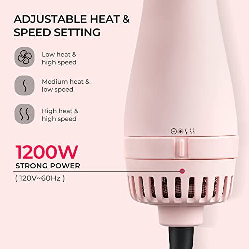 image for TYMO Pink Volumizer Hair Dryer Brush with Titanium Barrel, 1200W, 3 Sp