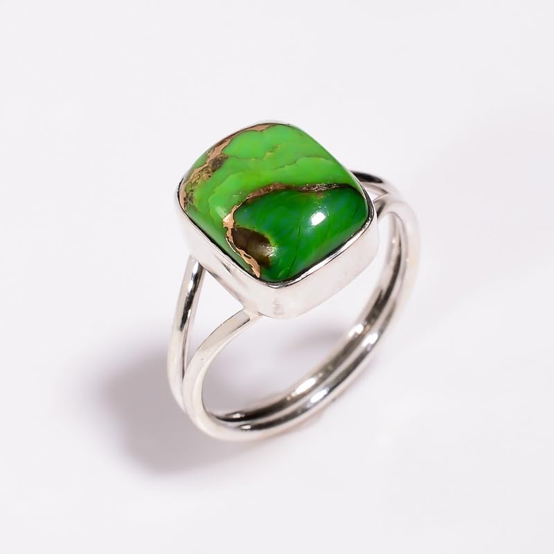 Statement Ring For Women Men 925 Silver Ring Green Turquoise Long Cushion Shape Ring Simple Boho Ring Ethnic Classic Wedding Engagement Promise Ring Premium Handmade Gemstone Ring H-SR55-P image 4