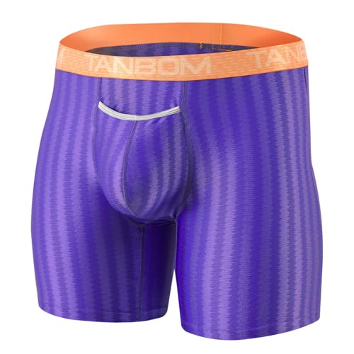 Mens Sexy Vertical Stripe Boxers Briefs Front Opening Pouch Bulge Enhancing Underwears