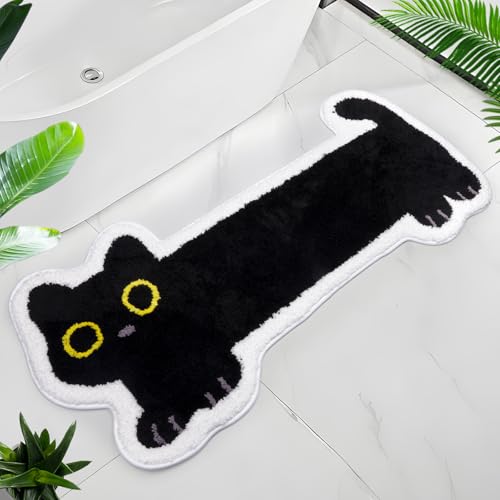 NIGOWAYS Bathroom Rug 47x20,Long Black Cat Bath Mat