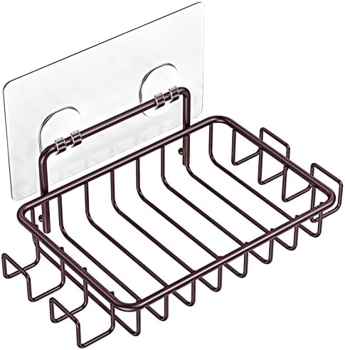 Nieifi Soap Dish Holder with 4 Hooks Stainless Steel Bronze Adhesive for Shower, Bathroom