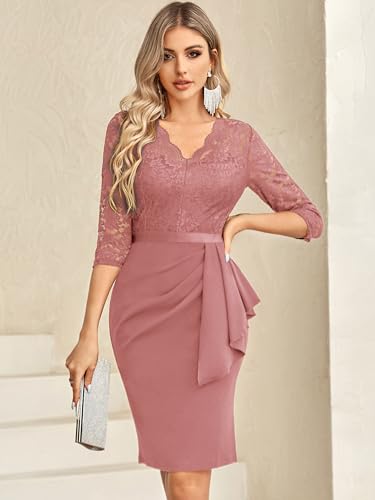 Image of Miusol Women's Retro V Neck Floral Lace Ruffle Style Cocktail Party Dress