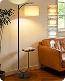GOEBLESON Stehlampe mit Tisch, 3 Farbtemperaturen, Speicherfunktion, Stehleuchte mit verstellbarem Lampenkopf, Fußschalter, Stehlampe mit Regal für Wohnzimmer, Büro, Schwarz und Beige ZBE22LDD05