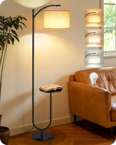 GOEBLESON Lampadaire avec Table d’Appoint, 3 Températures, Mémoire, Tête Orientable, Abat-Jour...
