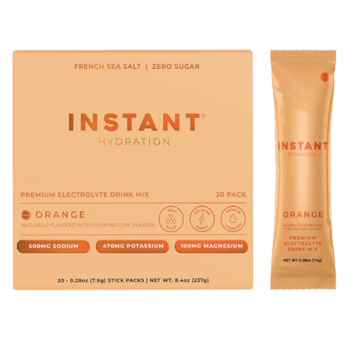 Instant Hydration Electrolytes Powder Packets - Citrus Orange Drink Mix - Zero Sugar - Keto Vegan Gluten-Free Non-GMO - Boost Recovery Brain Health Muscle & Tissue Support- 30 Sticks