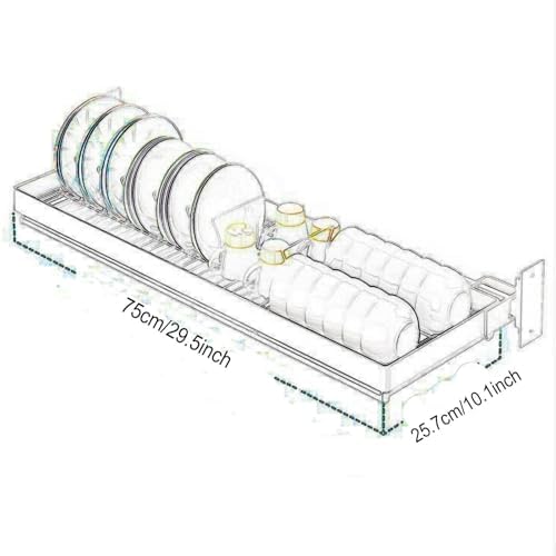 Wall Mounted Stainless Steel Dish Drying Rack, Space-Saving Single Layer Dish Drainer with Hanging Holder – 65x25.7CM, Kitchen Organizer, Silver Finish