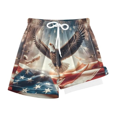 YANENDIE Boy Swim Trunks with Compression Liner Independence Day Boys Swim Shorts Quick Dry Beach Shorts