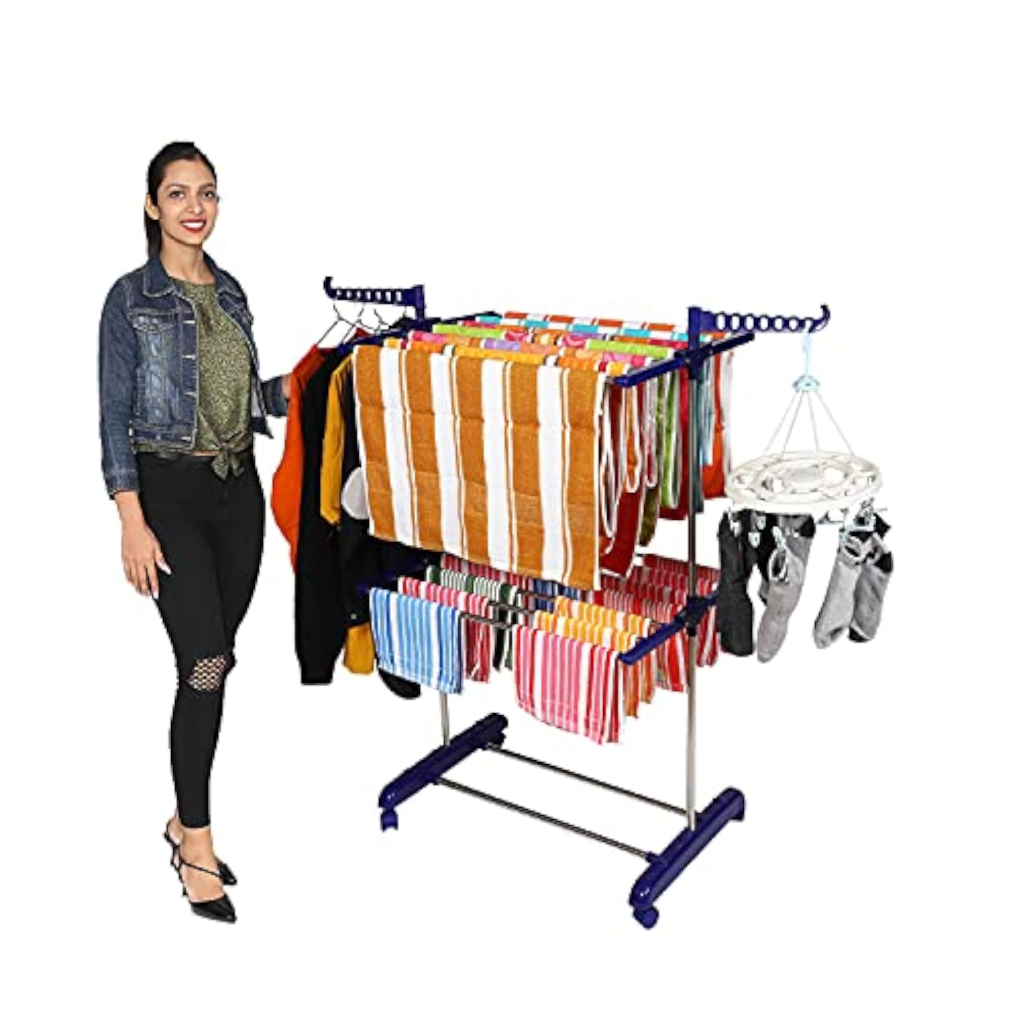 Premium Clothes Stand for Drying with Wheels, 2 Layer Rack