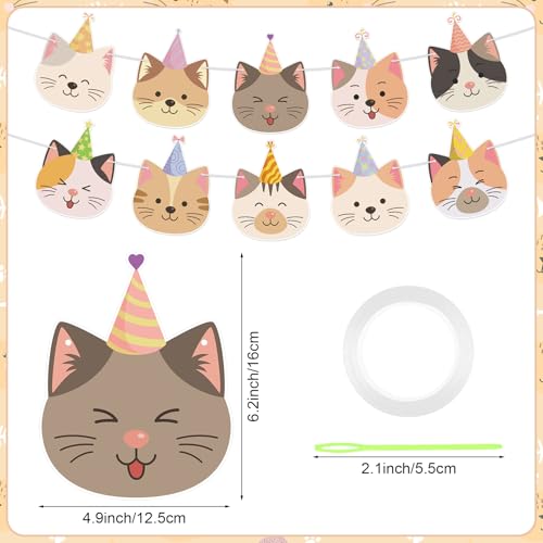 Image of Cat Birthday Banner for Cat Birthday Party Decorations Funny Cats Face Banner Garlands for Kids Girls Boys Party Supplies