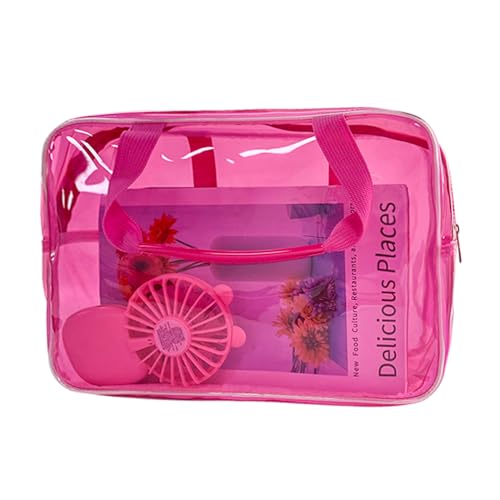 TotePrint Pink PVC Pure Color Transparent Gift Pouch Wash Travel Makeup Cosmetic Bag with Handle for Travel Bathroom Toiletry Organizer (Pink)