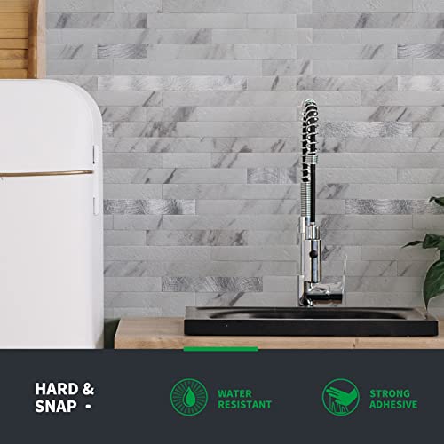 Longking 1-Sheet Peel And Stick Backsplash Tile, Pvc Stick On Tile For Kitchen, Bathroom Vanities, Fireplace Décor – White Marble Interspersed With Metal Silver #TOP2
