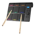 Portable Digital Drum Kit Electronic Tabletop Drum Set 9 Pads with 2 Pedals 16 Drum Sounds Adjustable Sensitivity LCD Display BT MIDI USB Connectivity for Home Practice Silent Play