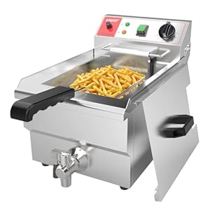 Valgus Friggitrice elettrica professionale in acciaio inossidabile 3000W 10L Friggitrice da cucina di grande capacità con cestello e coperchio, sistema di scarico