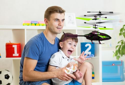 Image of RC Helicopter with Hand Gravity Sensor for Kids Flying Remote Control Toy, Chargeable LED Light & Smart Safety Sensor, Indoor Outdoor Play, for Boys & Girls - Pack of 1 ((Blackgreen)