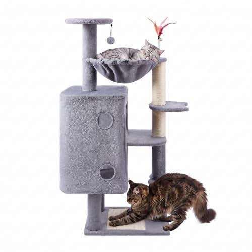 HUITREE 45in Cat Tree Tower with Big Condo for Indoor Cats,Cat Tower with Scratching Post,Scratching Board and Cat Toys,Multi-Level,Small Space,Transformer Cat Tree (338G)