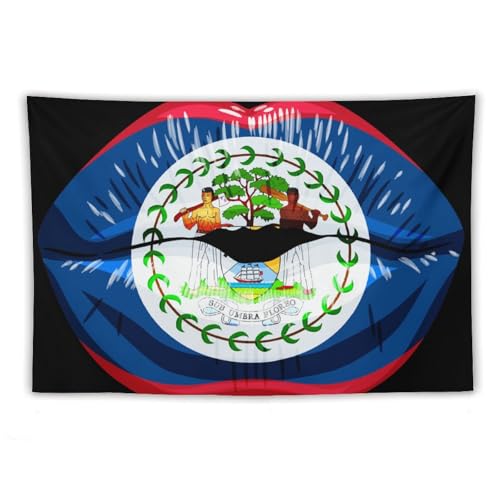 Drapeau du Belize tapis mural motif levres pour deco esthetique dortoir