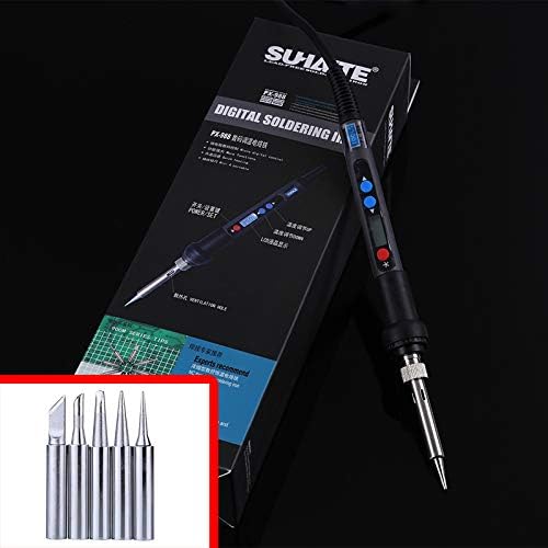 Soldering 220V 90W Electric Soldering Iron Soldeerbout Digital LCD Adjustable Temperature Solder Iron Welding Tools + 5pcs Soldering Tips - (Color: EU Plug)