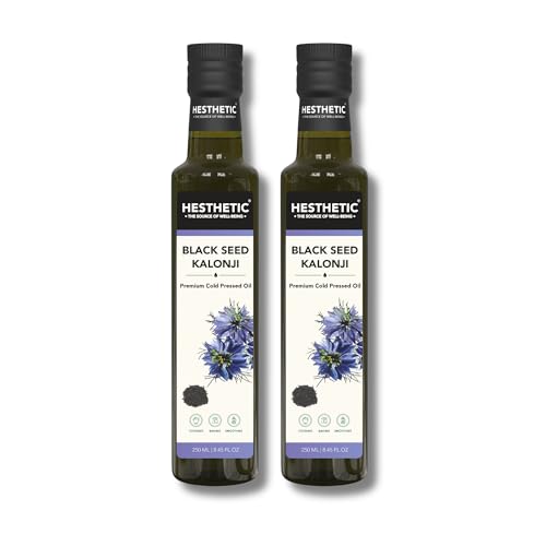 Image of HESTHETIC Cold Pressed Black Seed Oil Pack of 2 x 250ml | Pure Kalonji (Mangraila Tel) Edible Virgin Oil | High-Thymoquinone Food-Grade Nigella Sativa for Cooking, Salad & Daily Wellness