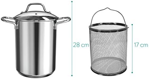 Navaris Asparagus Pot - Stainless Steel Asparagus Vegetable Steamer Spaghetti Pasta Stovetop Cooker with Removable Basket and Lid - BPA Free - 3.9L