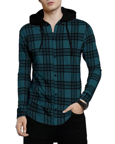 Image of Noble Monk Men's Cotton Blend Hooded Neck Full Sleeve Shirt | Regular Fit | Checkered Pattern | Casual Shirt