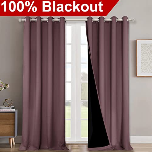Image of NICETOWN 100% Blackout Blinds, Set of 2, 46 inch x 96 inch, Dry Rose, Laundry Room Decor Window Treatment Curtains for Large Patio Sliding Door, Thermal Insulated Curtains for Bedroom