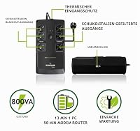 Tecnoware Power Systems UPS 800VA für PC/Modem, NICHT für Gaming/Konsole, ERA PLUS STRIP, 6 Schuko, Software, Schutz Stromausfall und Spannungsschwankungen für PC, Modem, Videoüberwachung, Kasse, NAS – Ansicht 2