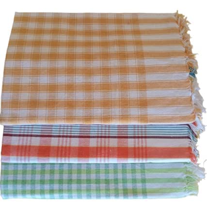 Amfs Store 100% Pure Cotton Handloom Bath Checks Towels Combo Set, Pack of 3, Towel Size 53 inch/25 inch, 63 cm/ 135 cm, Multicolor BCT 3