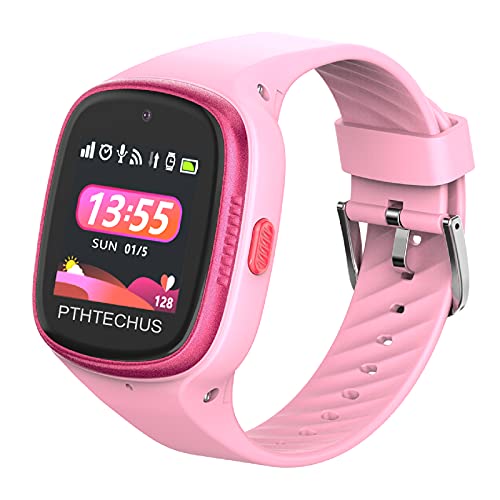 PTHTECHUS Niños Reloj Inteligente 4G GPS con WiFi, Bluetooth, Ilamadas, SOS, Vídeo, Podómetro, Música, Reloj Despertador Reloj Inteligente para niños y niñas de Regalo (Rosa)