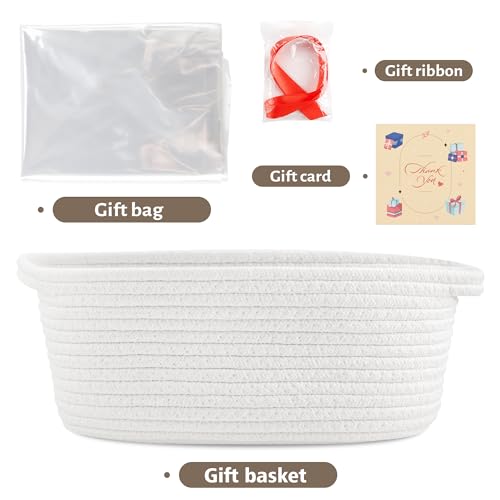 image for Yeeeasy Small Woven Basket with Gift Bags and Ribbons Cute Baskets for