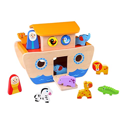 TOOKYLAND Noah's Ark Toy for Kids Wooden Ark Playset, Animal Shape Sorter Wooden Toys, Bible Story Toys Gift for Girls and Boys
