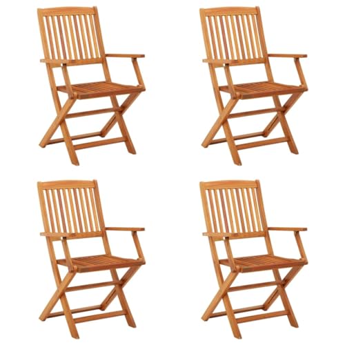 vidaXL Sillas de Jardín Plegables 4 Piezas Asiento Patio Terraza Balcón Comedor Muebles Mobiliario Exterior Duradero Madera Maciza de Eucalipto