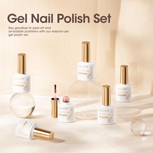 Gellen Glitter Cat Eye Gel Nail Polish Set with Magnet, 6 Colors Pink Nude Gold Gel Polish Kit, Romantic Pink Champagne Manicure Set, Sparkle Gel Polish Gift for Home Salon Nail Design