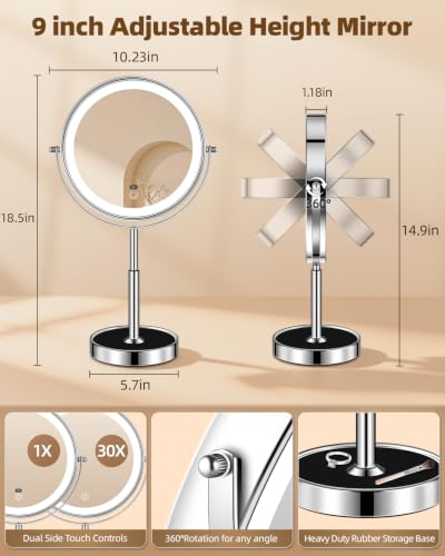 Image of 9 inch Lighted Makeup Mirror with Light,30X Magnifying Height Adjustable Mirror