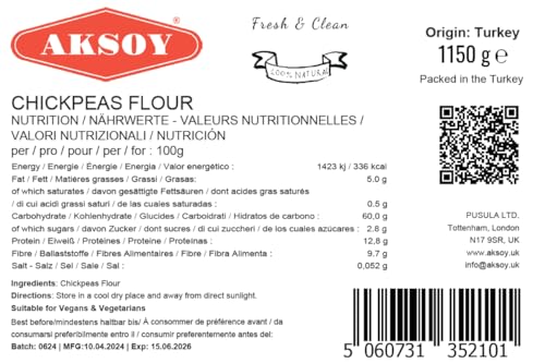 Aksoy Chickpeas Flour 1150gr | Natural and Nutritious | Perfect for Soups, Baked Goods, and Healthy Recipes | Rich in Protein and Flavor (Packaging may vary)