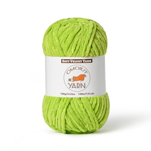 Image of Fluffy Velvet Yarn for Crocheting, Chunky Chenille Baby Blanket Yarn for Crocheting, Soft Fuzzy Puzzle Yarn for Knitting, 100g /3.53oz Bulky Thick Amigurumi Crochet Yarns（Lime Green）