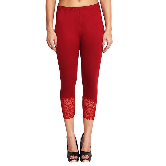 MOOLYAVAAN Products Lace Capri Leggings for Women | PlusSize Stylish Net Capri for Girls(Size-Small to Medium) (Maroon)-image-27