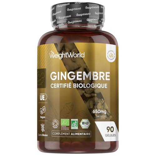 Gingembre Gélules Bio 650 mg - 90 Gélules de Gingembre en Poudre - Vegan (3 Mois) - Certifié...