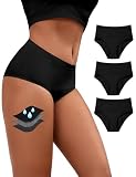 Becotal Periodenunterwäsche für Starke Blutung Unterhosen,Mittel Taille Menstruationsunterwäsche Damen & Mädchen Hochsaugfähig & Auslaufsicher Periodenslip, 3er Pack Schwarz XXL