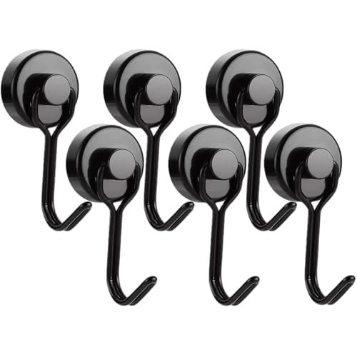 Pacote com 6 ganchos magnéticos resistentes, ímãs de neodímio de 8 kg para geladeira, cozinha, garagem e cruzeiro, gancho de metal sem broca para pendurar ferramentas, chaves, grinaldas (preto)