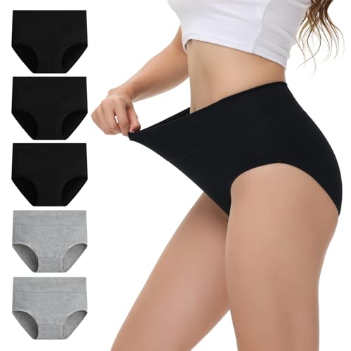 NUOZA Mutande Donna Cotone Vita Alta Intimo Culotte Donna Underwear Elastico Traspirante Mutandine Post Parto Pancia Piatta Briefs Nero Grigio 2XL
