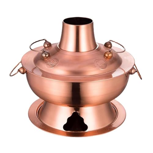 Olla caliente de cobre china, olla caliente de cobre de imitación de carbón de Beijing de estilo chino, olla caliente de carbón de acero inoxidable 410 con diseño dividido for familiares, amigos y fie