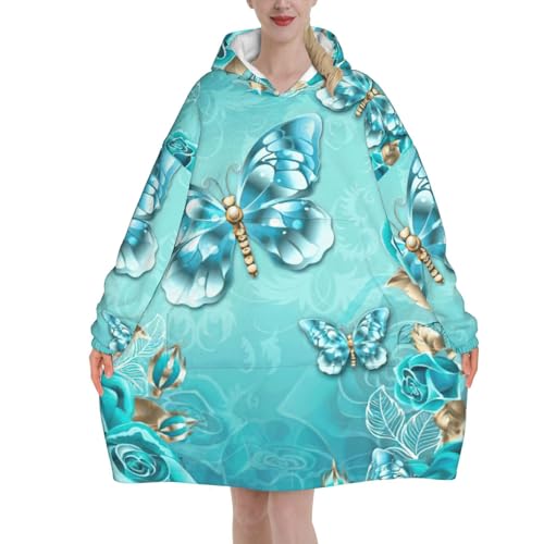 Couverture à capuche femme flanelle douce et chaude motif papillon