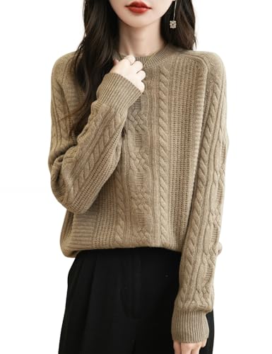 Image of Chanyarn Women's 100% Merino Wool Crew Neck Sweater 2025 Fall Winter Solid Cable Long Sleeve Warm Knitted Sweater